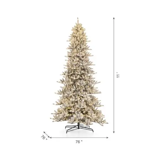 11ft. Pre-Lit Flocked Fir Slim Artificial Christmas Tree, Warm White LED Lights {7}