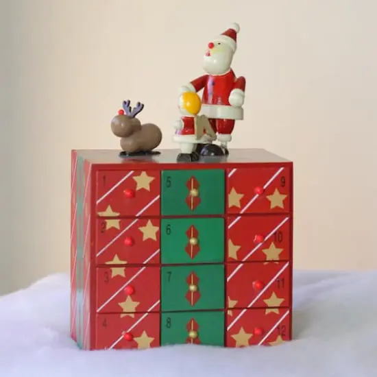 10.5" Red & Green Elegant Advent Storage Calendar Box {5}
