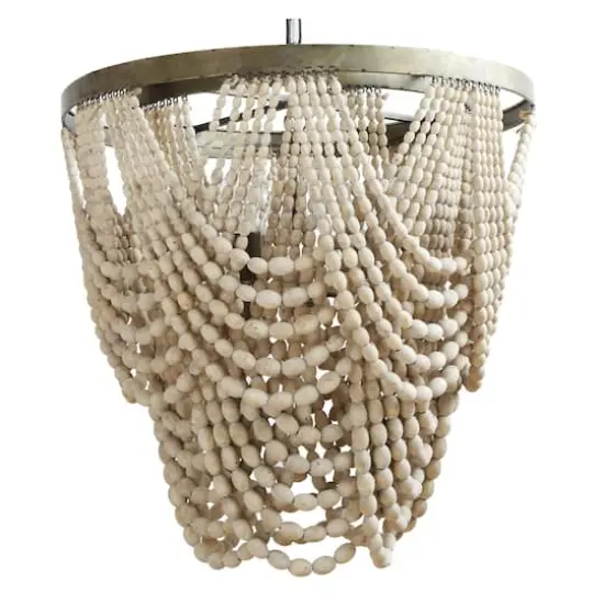 Hello Honey&reg; 26" 2-Tier Draped Wood Bead Chandelier White {1}