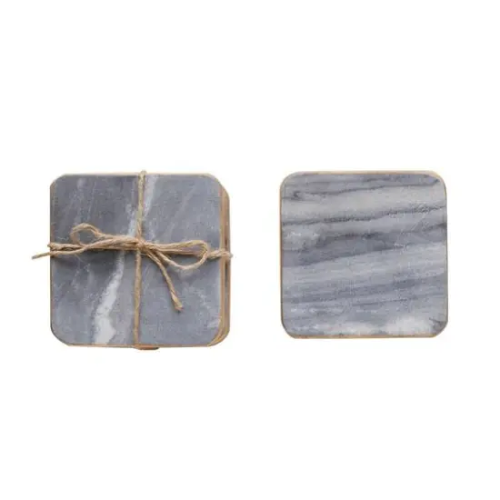 Hello Honey&reg; Gold Edge Gray Marble Coaster Set {1}