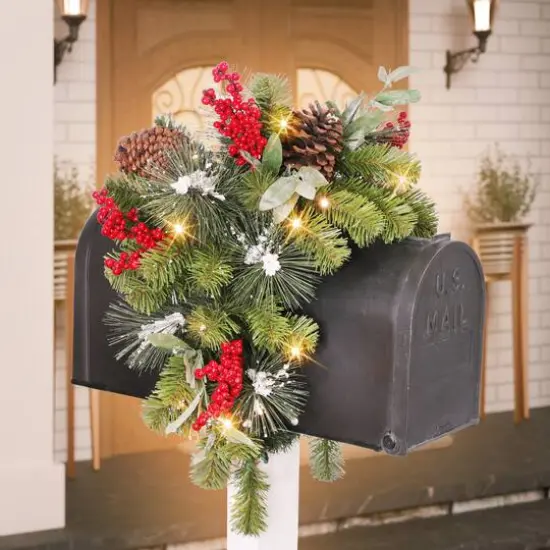 36" x 16" Pre-Lit Pine Mailbox Swag {4}