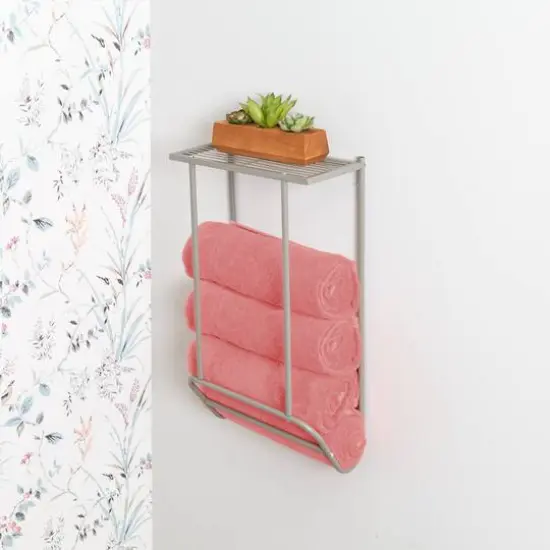 Honey Can Do 25" Steel Wall-Mounted Bathroom Towel Holder with Shelf {3}