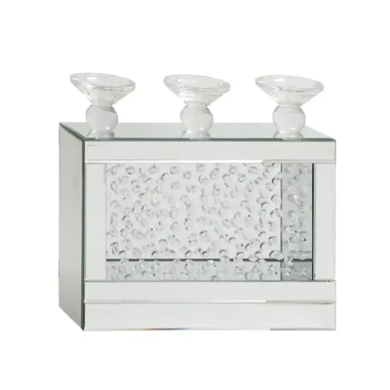 16" Silver Wood Glam Candlestick Holder {3}