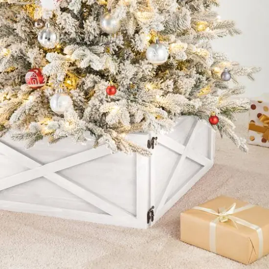 Glitzhome&reg; 26" Washed White Wooden Tree Collar {5}