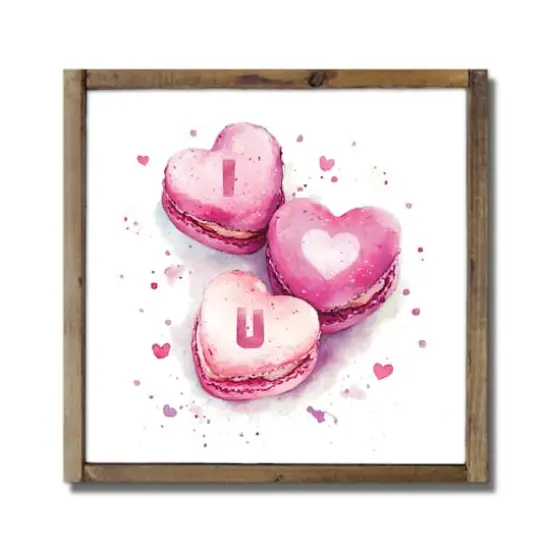 9.5" I Heart U Macaroons Framed Wood Plaque {1}