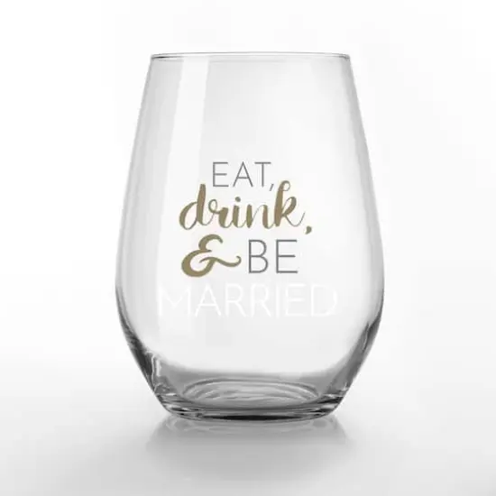 15oz. Eat Drink & Be Married Printed Stemless Wine Glass {1}