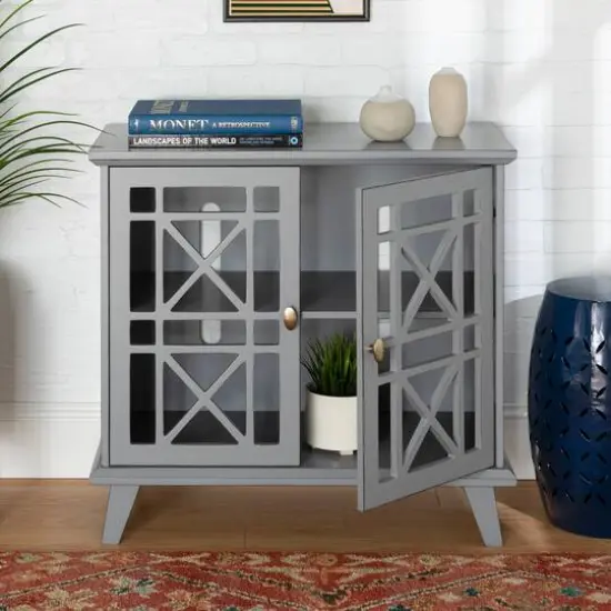 Walker Edison 32" Gray Fretwork Accent Storage Cabinet {3}