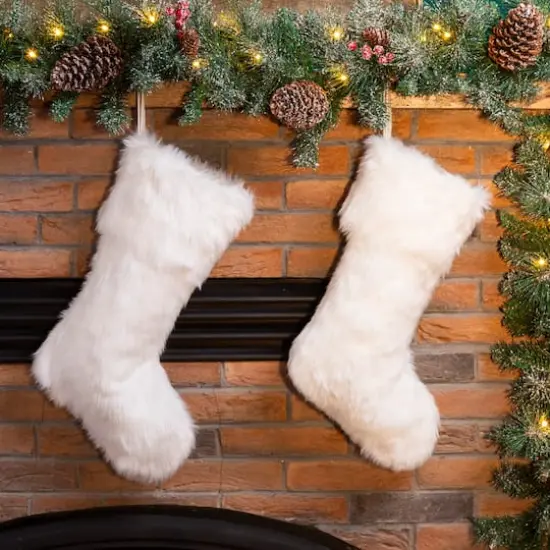Glitzhome&reg; 21" White Plush Stocking, Set Of 2 {3}
