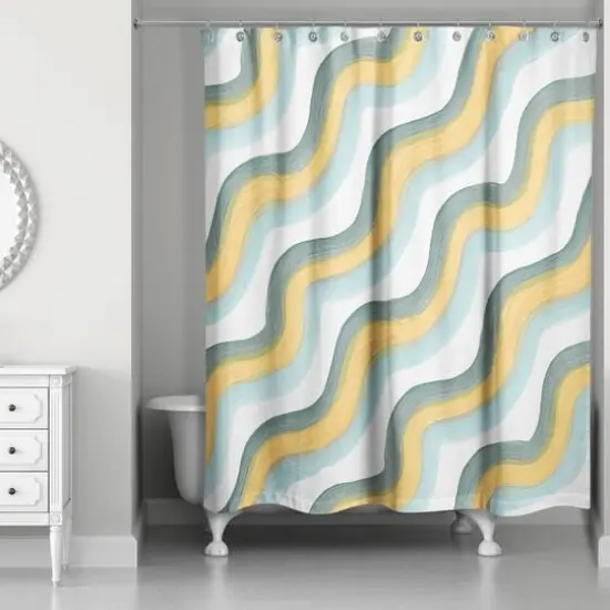 74" Wave Print Shower Curtain Yellow and Multicolor {3}