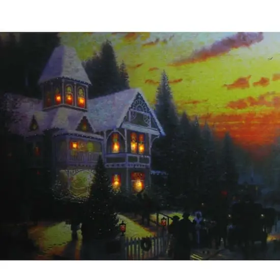 LED Lighted Victorian Christmas At Sunset Canvas Wall Art {1}