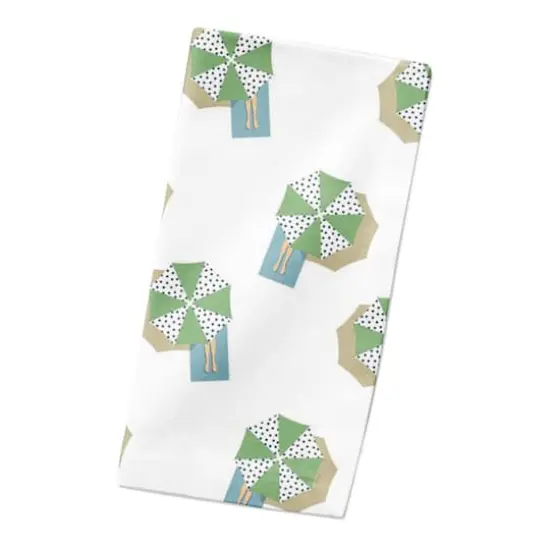 Umbrella Print Cotton Twill Napkin White and Green {3}