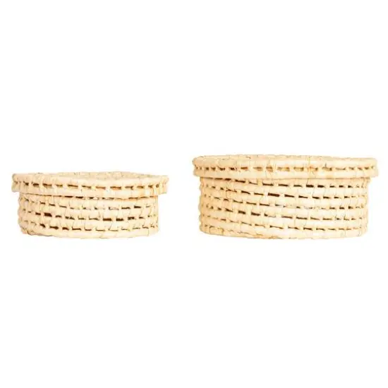 Household Essentials Natural Handwoven Corn Leaf Nestable Basket Set with Lids {6}