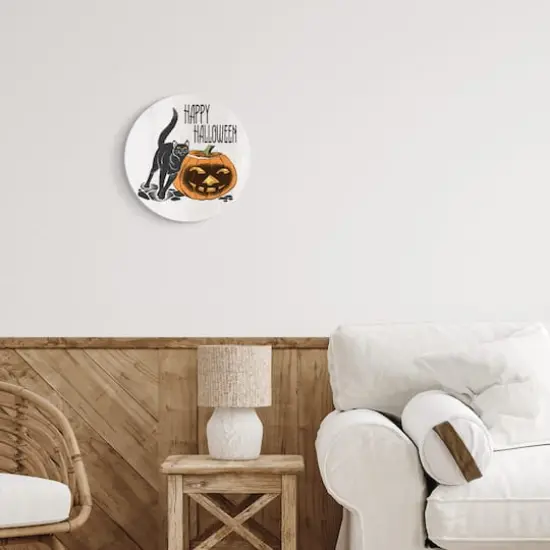 Stupell Industries Happy Halloween Pumpkin Cat Wall Plaque Art {3}