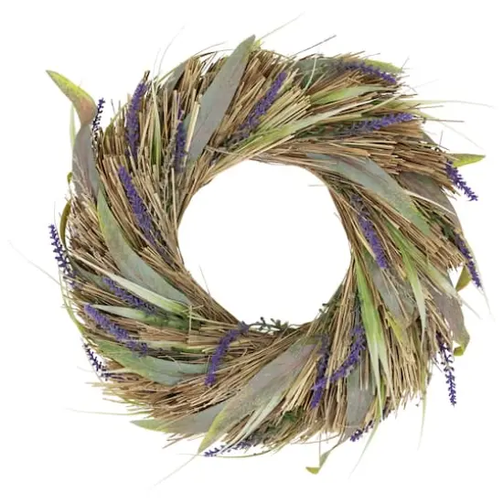 14" Artificial Grass and Lavender Spring Wreath {1}