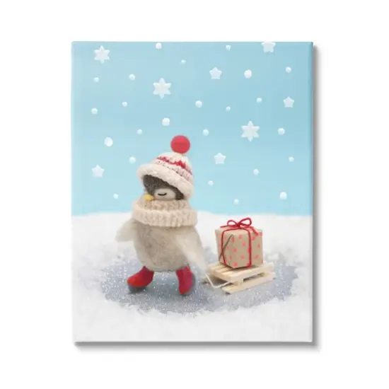 Stupell Industries Penguin Christmas Present Sled Canvas Wall Art {1}
