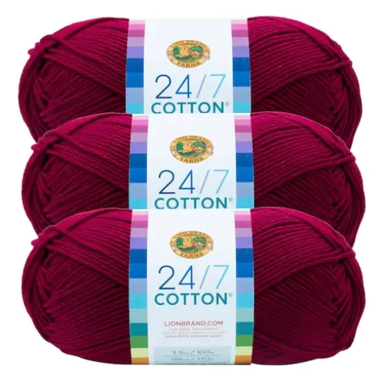 3 Pack Lion Brand&reg; 24/7 Cotton&reg; Yarn Magenta {1}