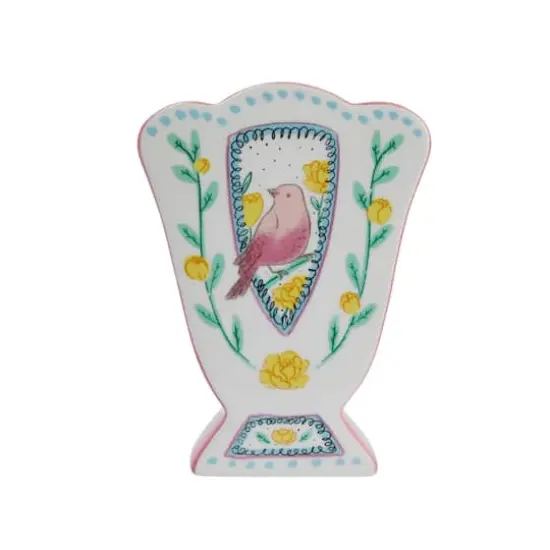 Hello Honey&reg; 8.5" Ceramic Fan Shaped Vase with Painted Bird Design {1}