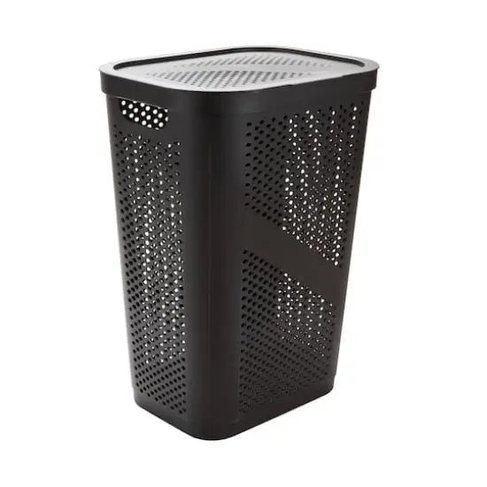 Mind Reader 60L Perforated Plastic Laundry Hamper with Lid Brown {1}