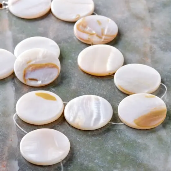 White Natural Shell Lentil Round Beads, 25mm by Bead Landing&trade; {3}
