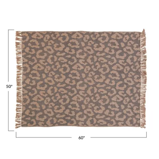 Hello Honey&reg; Black & Tan Leopard Print Woven Recycled Cotton Blend Throw with Fringe {4}
