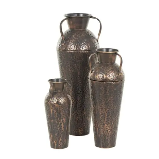 Copper Metal Tall Floor Weathered Amphora Vase Set, 3ct. {4}