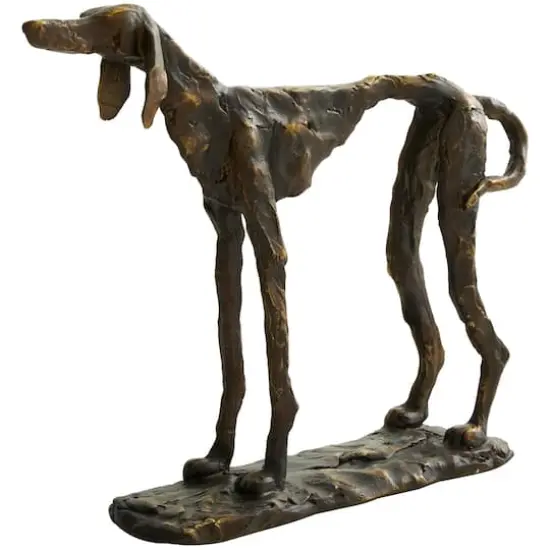 14" Bronze Polystone Distressed Slim Frame Dog Sculpture with Gold Accents {1}