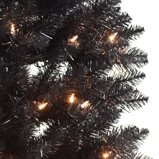 6.5ft. Pre-Lit Black Pencil Fraser Fir Artificial Christmas Tree, Clear Lights {4}