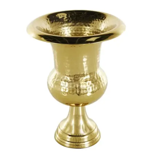 13" Gold Aluminum Hammered Goblet Vase {4}