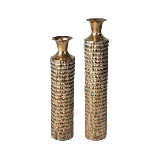Glitzhome&reg;Gold Embossed Verdigris Metal Floor Vases Set {1}