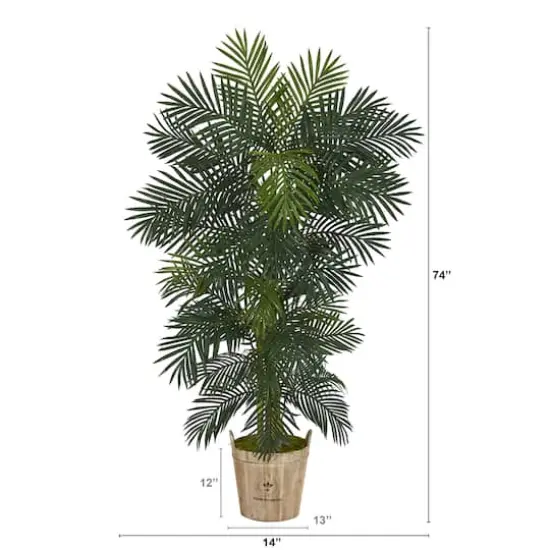 6ft. Golden Cane Palm Tree in Wooden Planter {3}