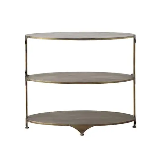 Hello Honey&reg; 31'' Antique Gold Oval Metal 3-Tier Shelf Side Table {1}