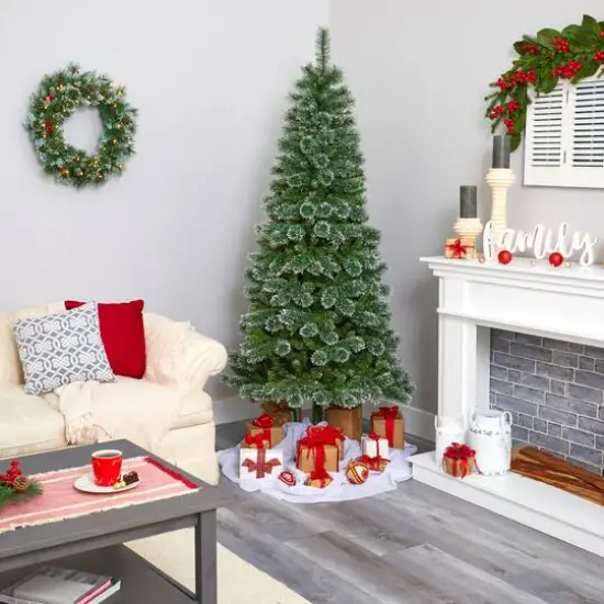 7ft. Unlit Wisconsin Slim Snow Tip Pine Artificial Christmas Tree {6}