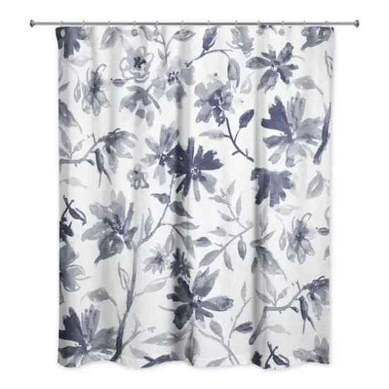 Floral Pattern Shower Curtain Navy {1}