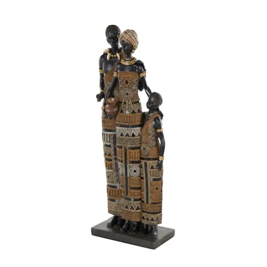 23" Family Tall African Decorative Sculpture with Gold Jewels {4}