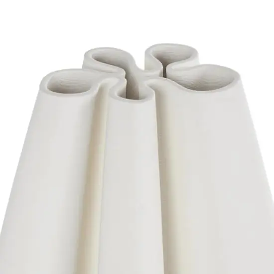 White Ceramic Abstract Ribbed Dimensional Concaved Vase with Floral Shaped Rim {5}