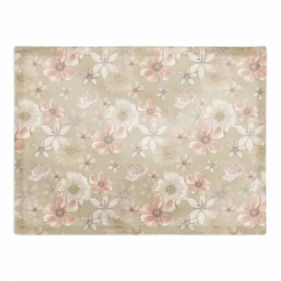 Watercolor Florals Cotton Twill Placemat Tan {1}