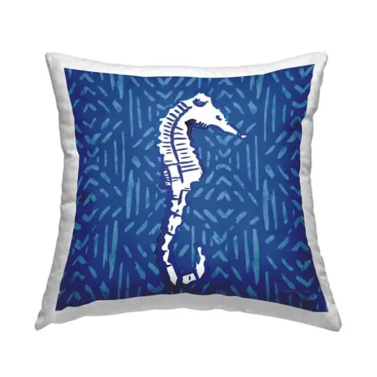Stupell Industries White Seahorse Aquatic Blue Diamond Pattern Throw Pillow, 18" x 18" {1}