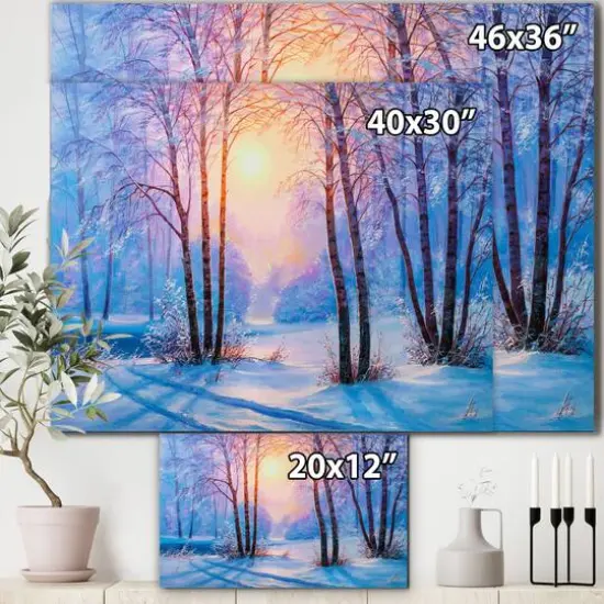 Designart - Warm Sunshine Reflection Over Winter Forest River III - Farmhouse Canvas Wall Art Print {6}