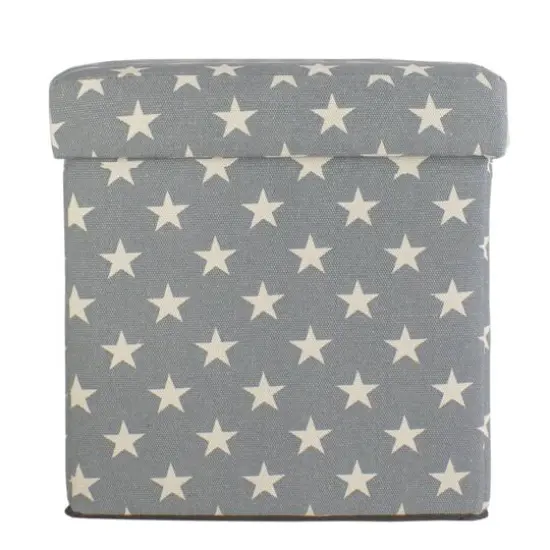12" Gray with White Stars Collapsible Ottoman {5}