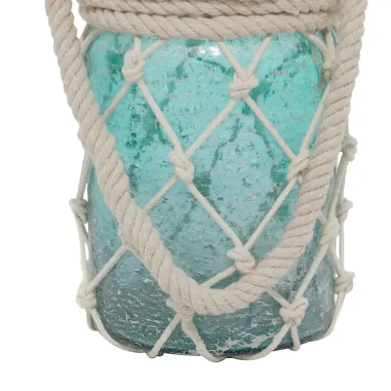 Aquamarine Glass Coastal Candle Holder Lantern, 16" x 5" x 5" {4}