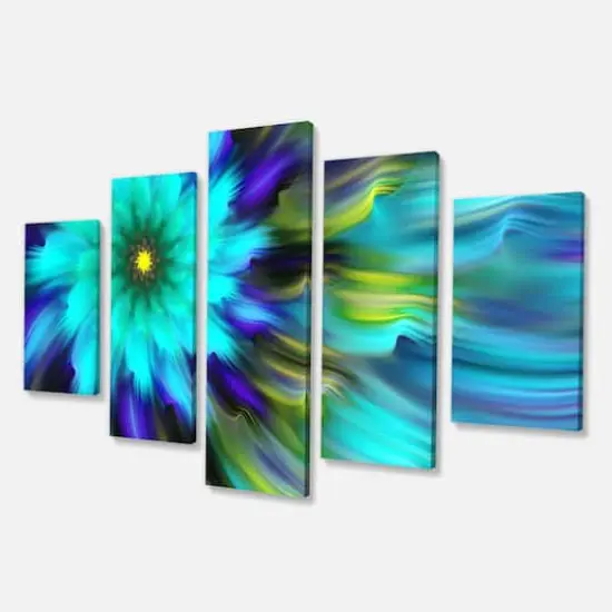 Designart - Massive Blue Green Fractal Flower - Large Floral Canvas Art Print {4}
