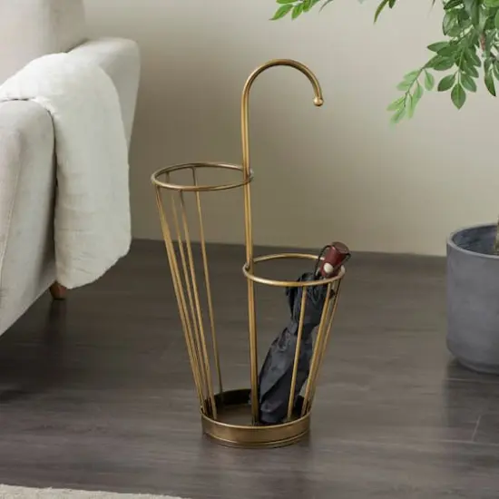27" Metal Umbrella Stand with Handle Gold {3}