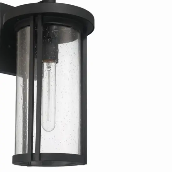 Hello Honey&reg; Maude Matte Black Modern Cylindrical Metal & Glass Wall Mounted Outdoor Wall Light {9}