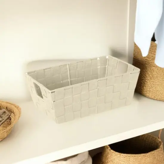 Simplify Small Woven Storage Shelf Bin Ivory {9}