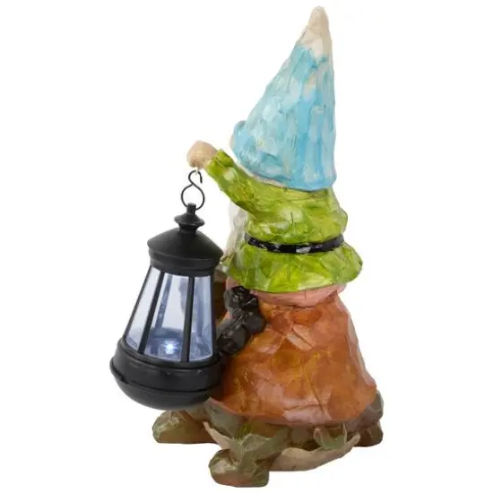 12.5" Solar LED-Lit Gnome & Turtle Outdoor Garden Statue {6}