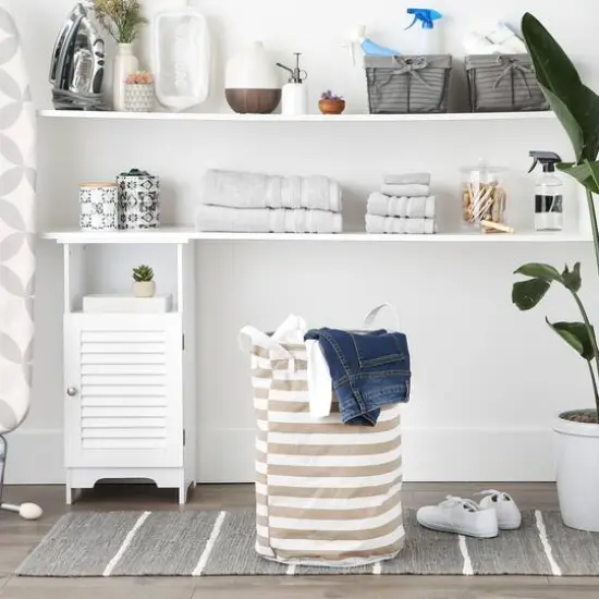 DII&reg; Round Stripes PE-Coated Cotton Polyester Laundry Hamper Stone {4}