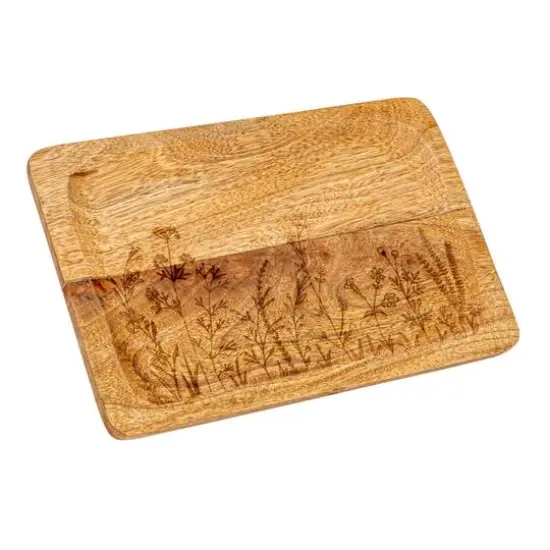 Hello Honey&reg; 11.75" Mango Wood Tray with Laser Etched Botanicals {1}