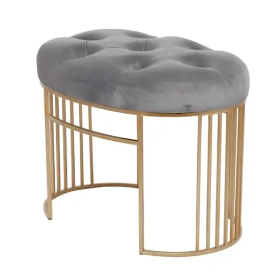 24" Velvet & Metal Glam Bench Gray {4}