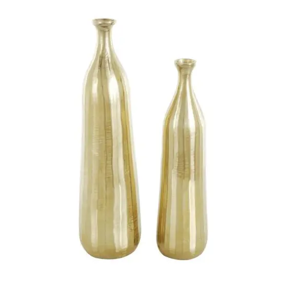 Glam Gold Wavy Textured Aluminum Vase Set {7}