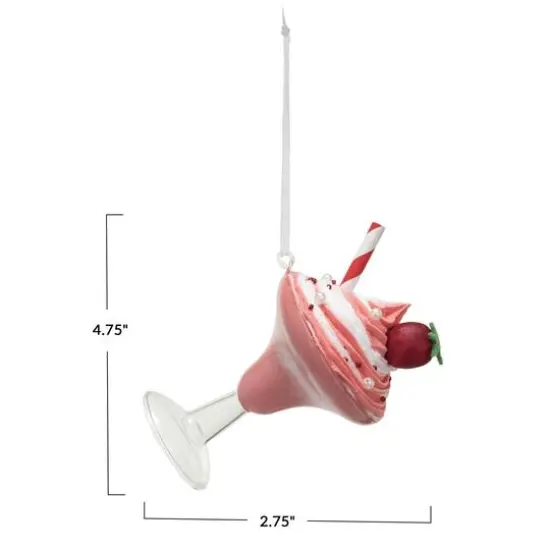 Hello Honey&reg; 4.75" Pink & White Glass Whipped Drink with Straw Ornament {4}